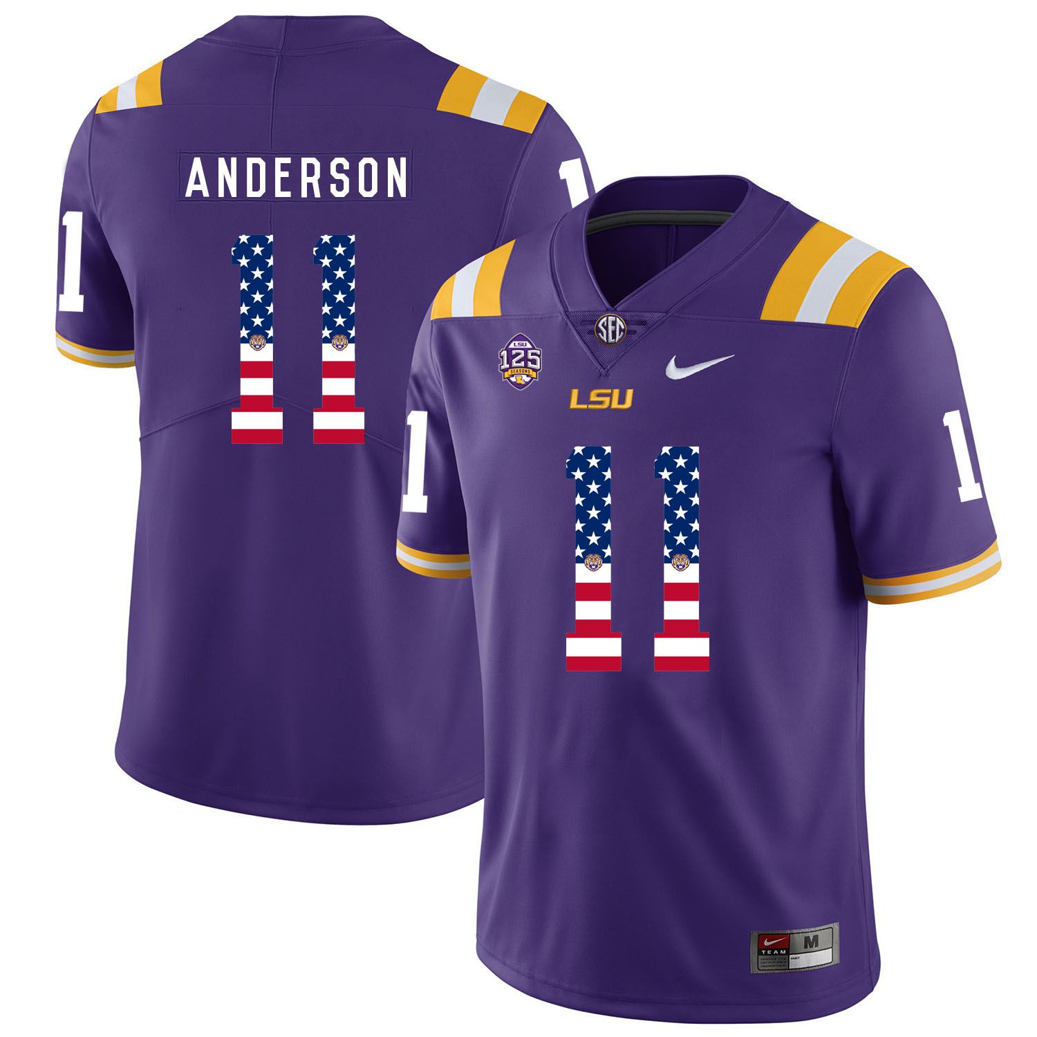 Men LSU Tigers #11 Anderson Purple Flag Customized NCAA Jerseys